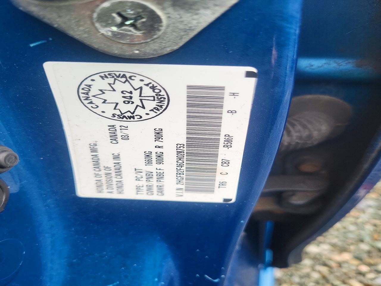 2012 Honda Civic Lx Blue vin: 2HGFB2F46CH028753
