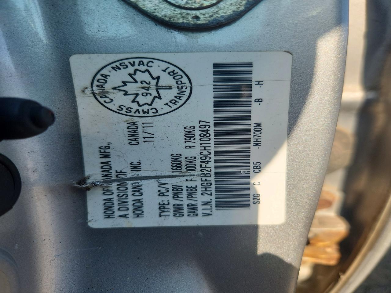 2012 Honda Civic Lx Silver vin: 2HGFB2F49CH108497
