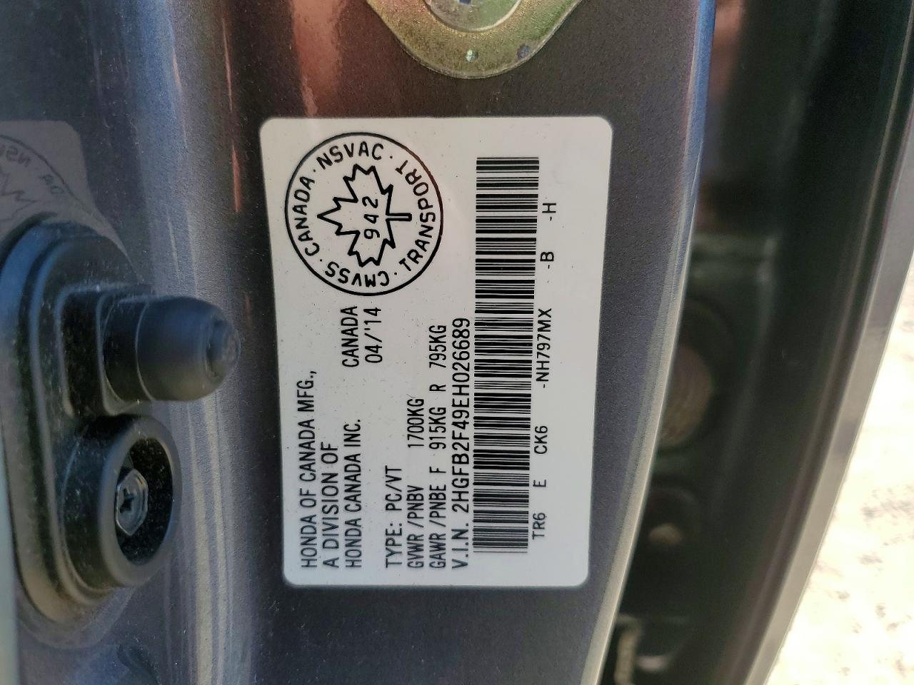 2014 Honda Civic Lx Gray vin: 2HGFB2F49EH026689