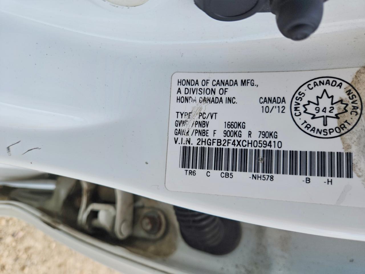 2012 Honda Civic Lx Белый vin: 2HGFB2F4XCH059410