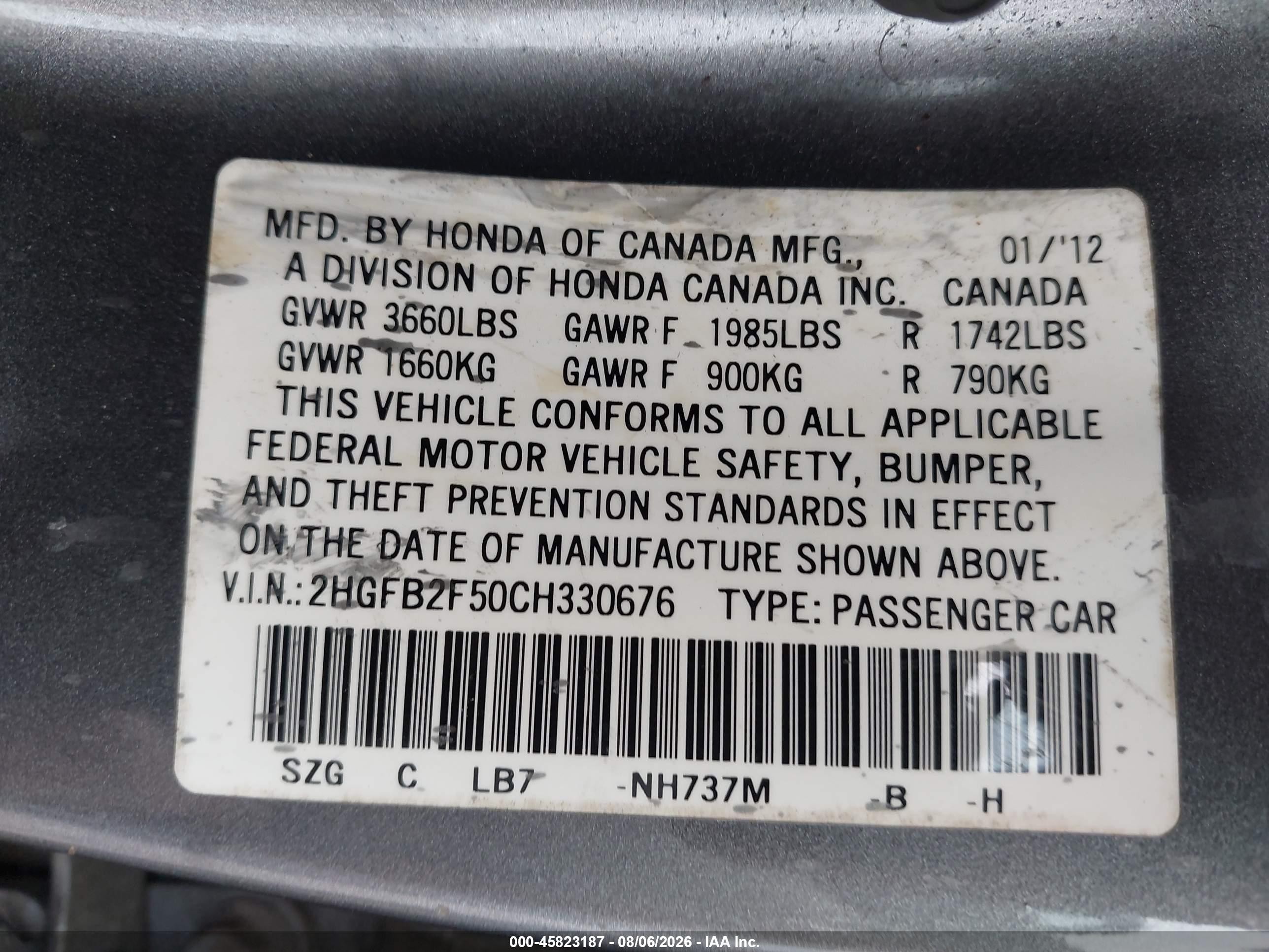 2012 Honda Civic Lx Gray vin: 2HGFB2F50CH330676