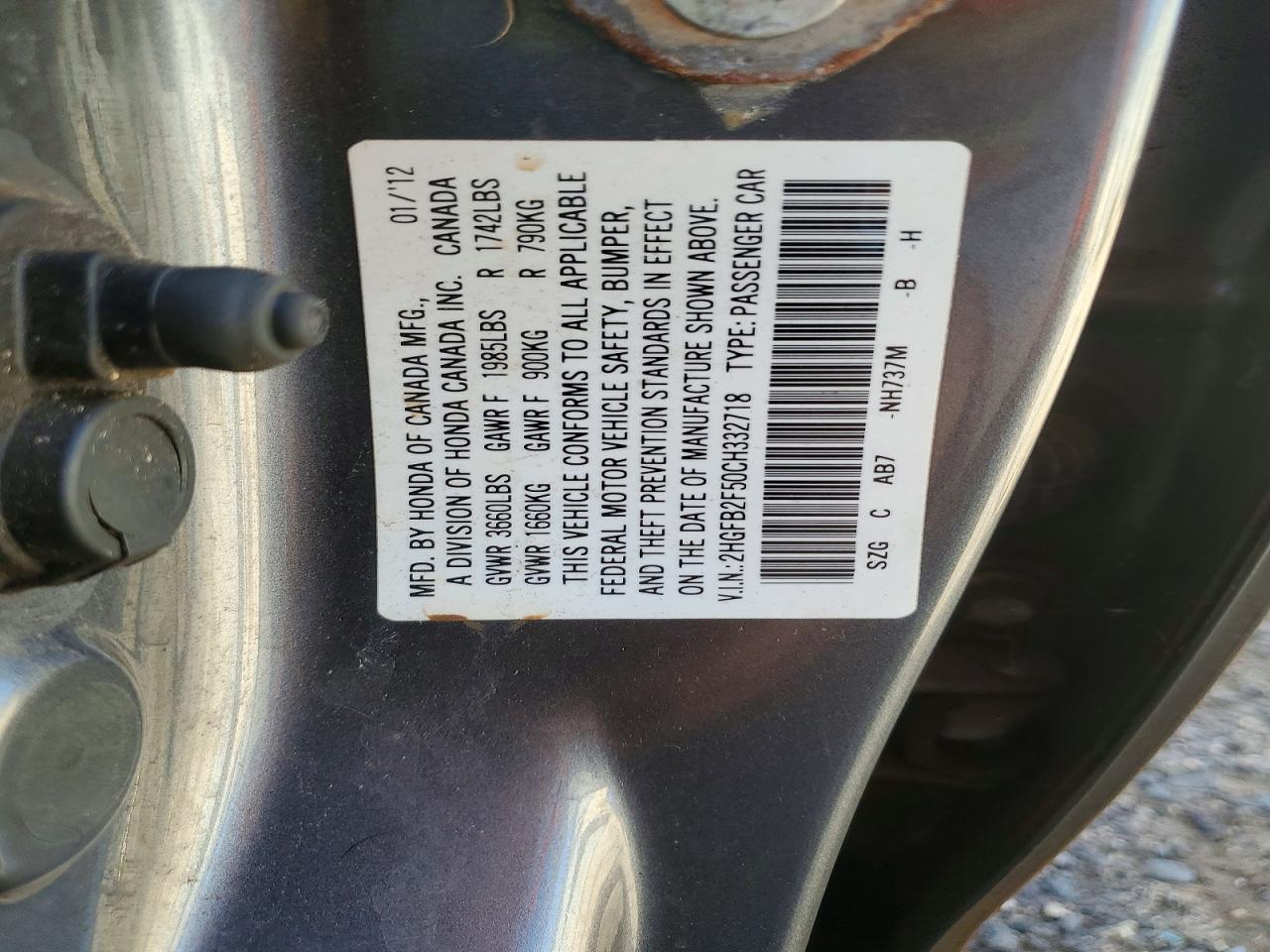 2012 Honda Civic Lx Gray vin: 2HGFB2F50CH332718