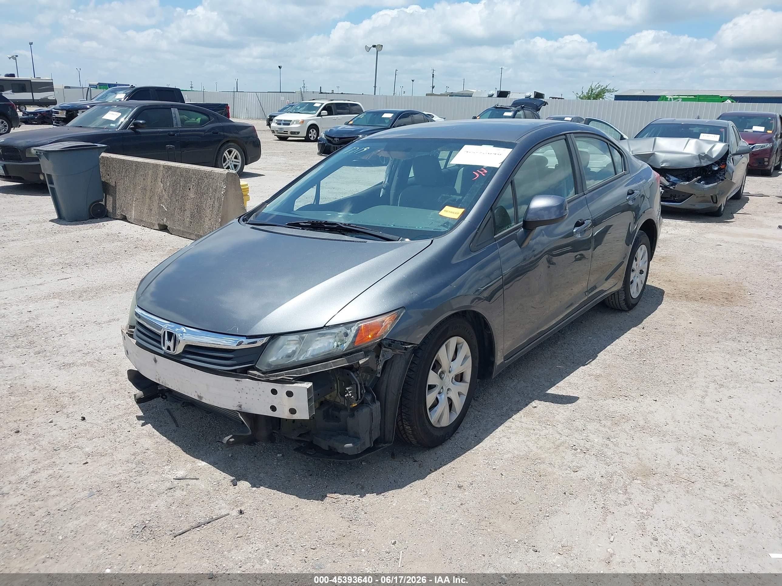 2012 Honda Civic Lx Gray vin: 2HGFB2F50CH333481