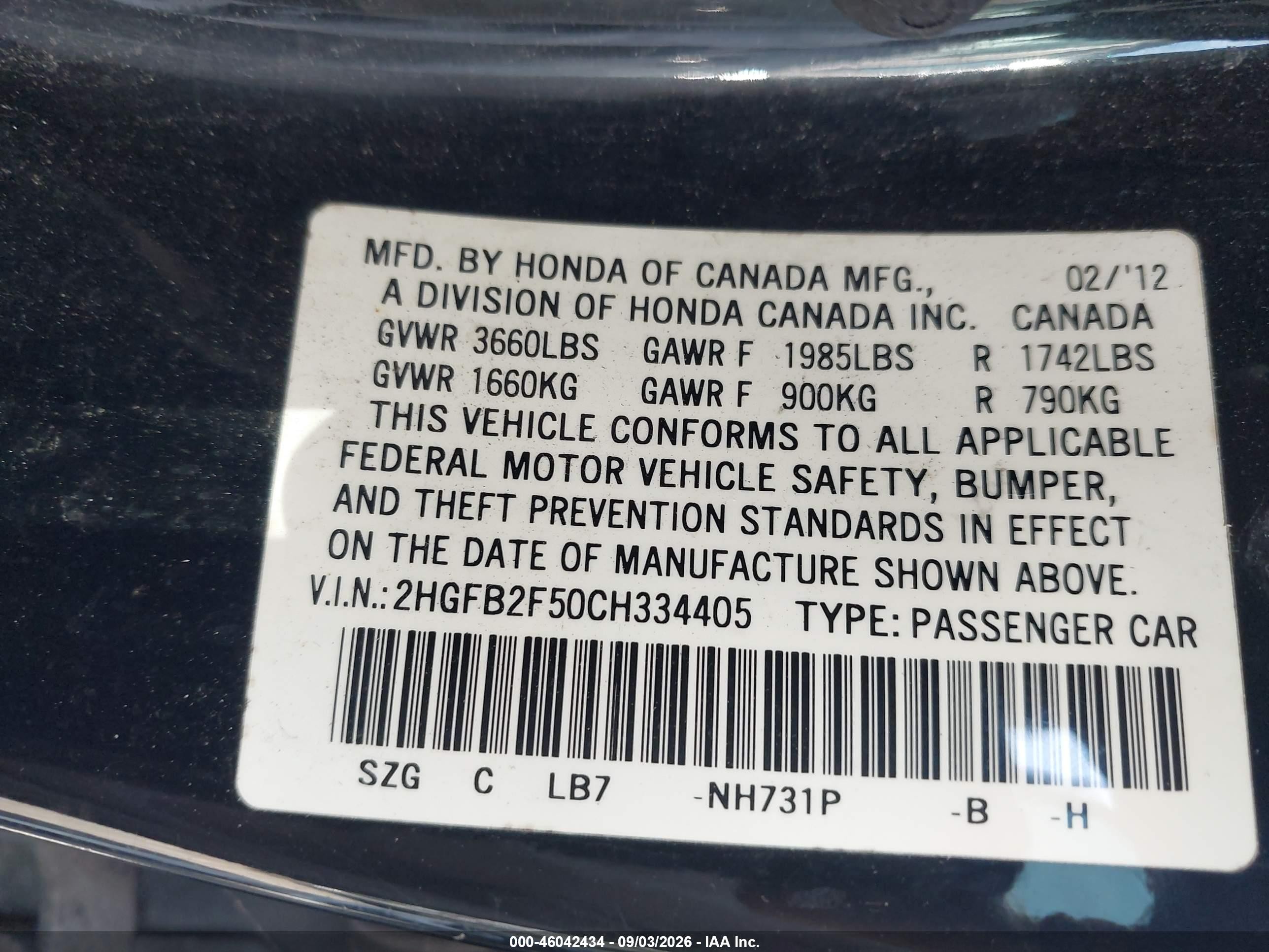 2012 Honda Civic Lx Black vin: 2HGFB2F50CH334405