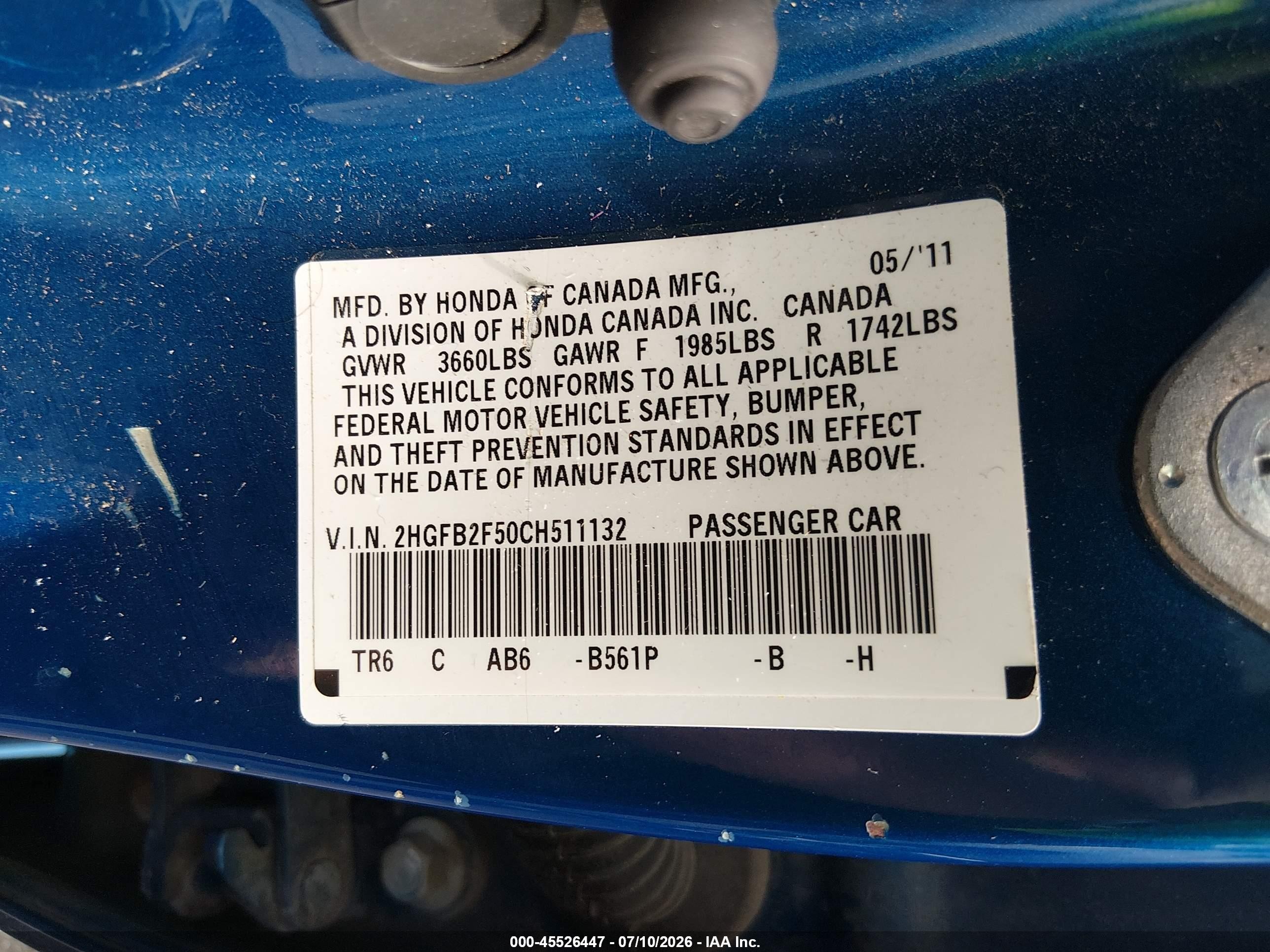 2012 Honda Civic Lx Blue vin: 2HGFB2F50CH511132