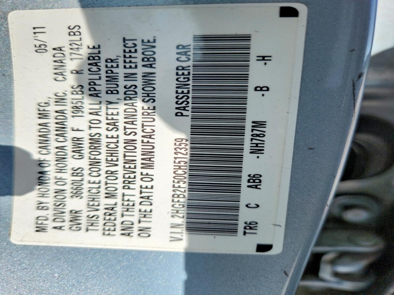 2012 Honda Civic Lx Blue vin: 2HGFB2F50CH512359