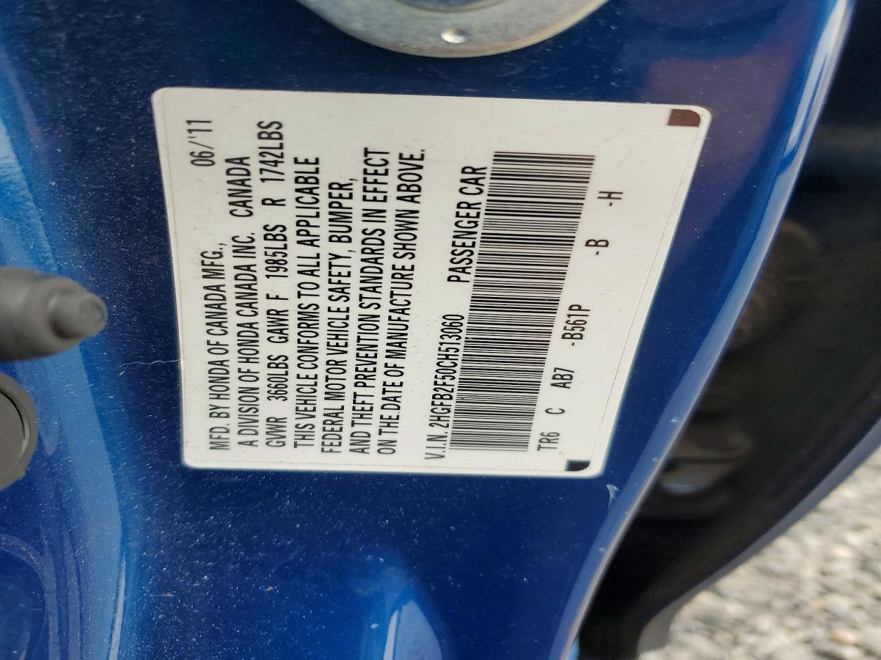2012 Honda Civic Lx Blue vin: 2HGFB2F50CH513060