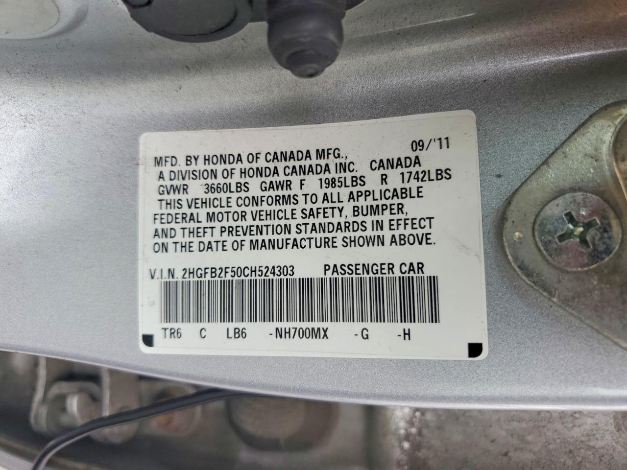 2012 Honda Civic Lx Silver vin: 2HGFB2F50CH524303