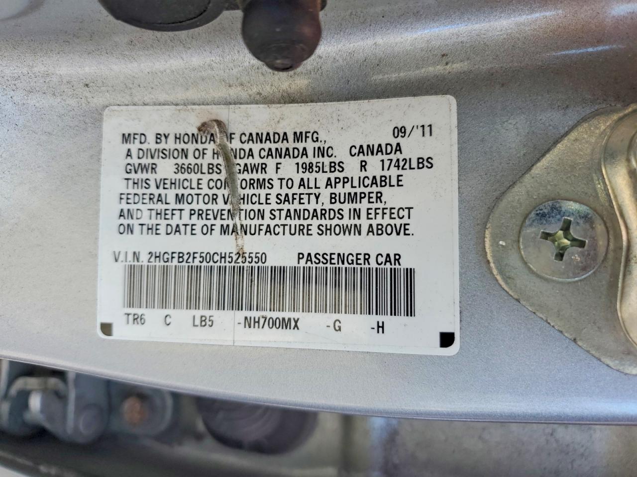 2012 Honda Civic Lx Silver vin: 2HGFB2F50CH525550
