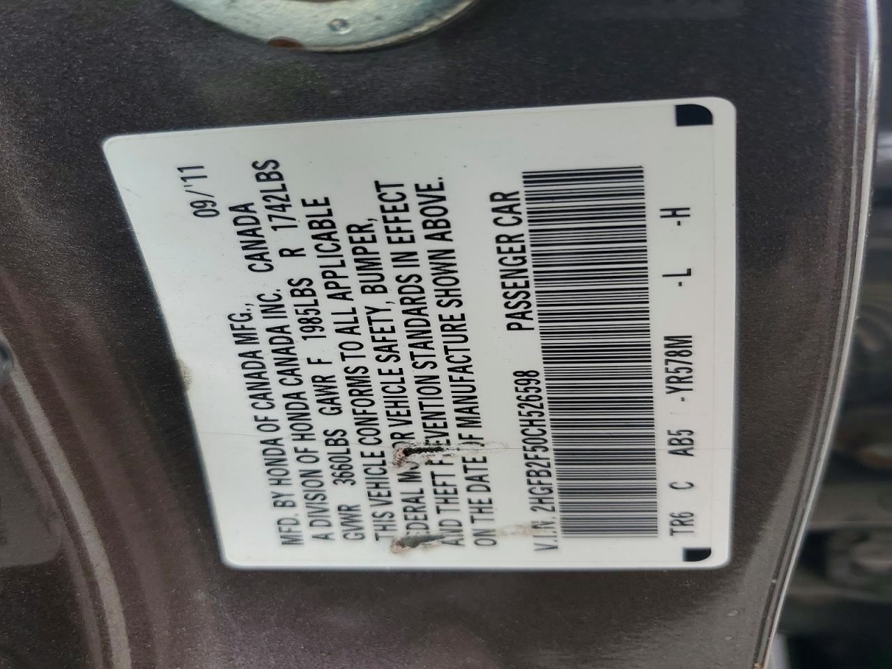 2012 Honda Civic Lx Gray vin: 2HGFB2F50CH526598