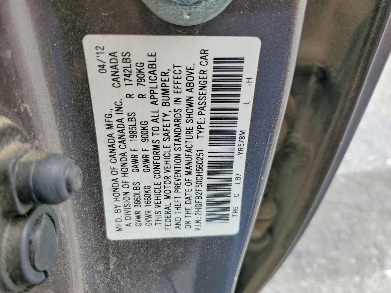 2012 Honda Civic Lx Gray vin: 2HGFB2F50CH560251