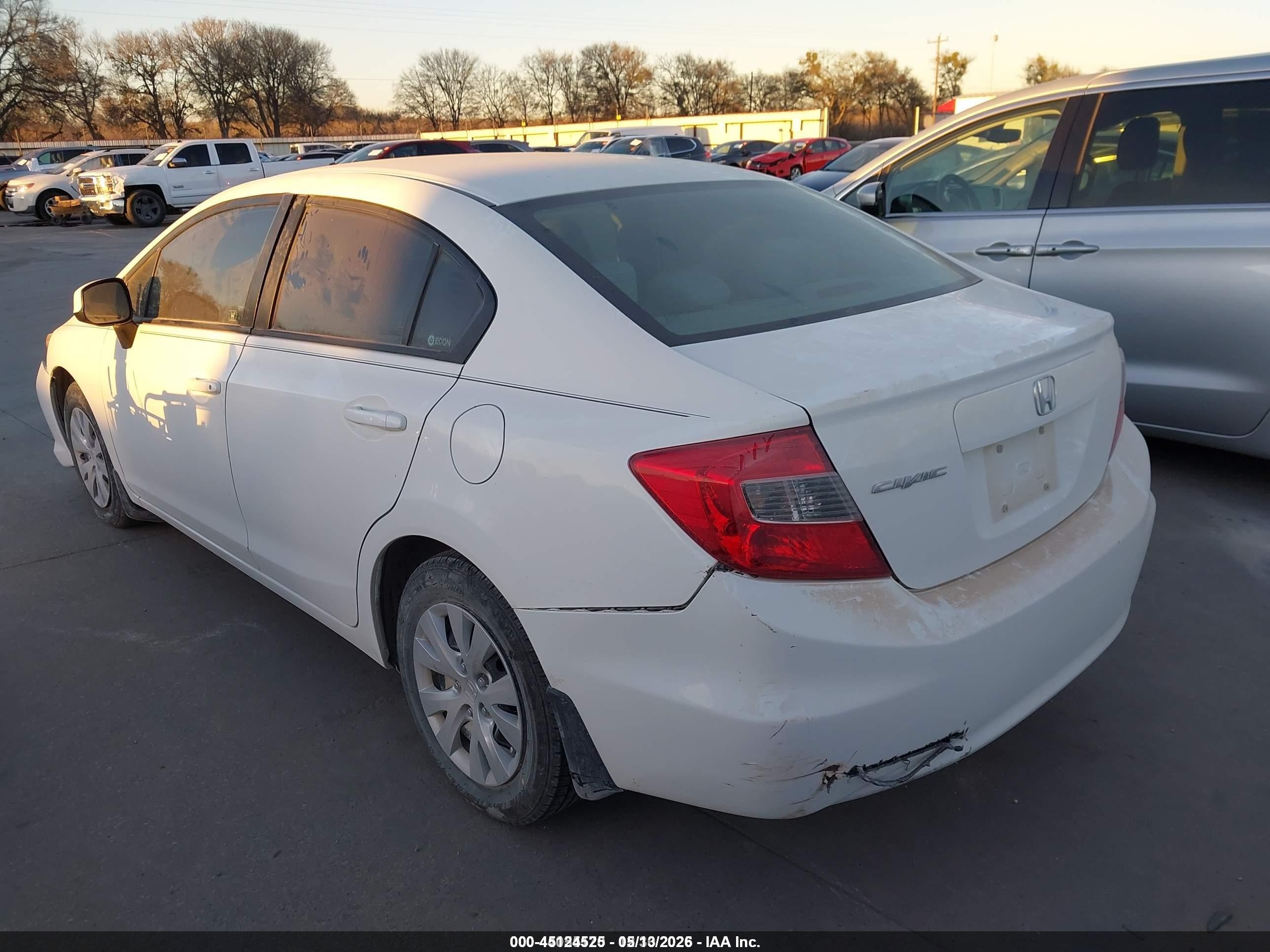 2012 Honda Civic Lx White vin: 2HGFB2F50CH598577