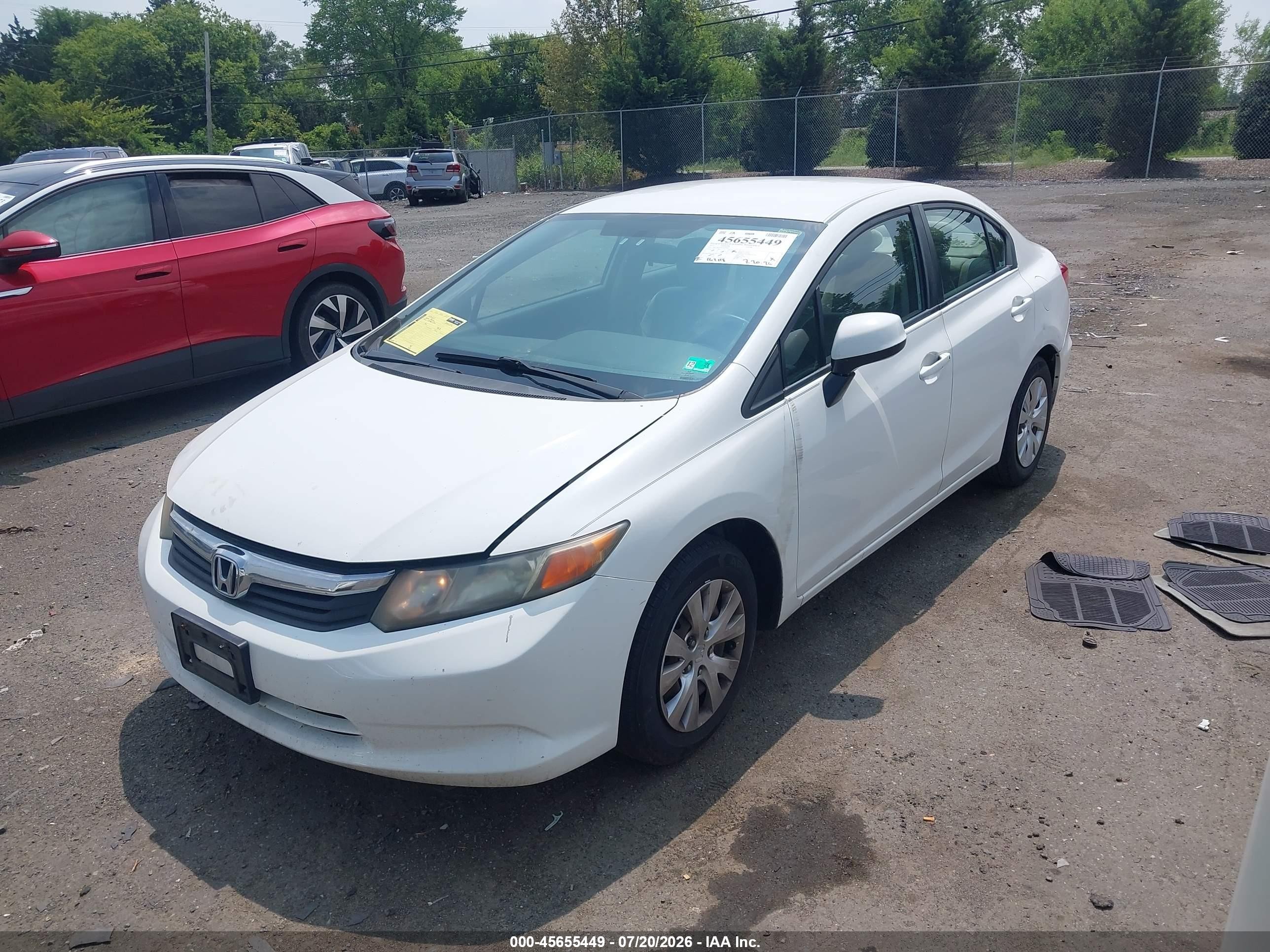 2012 Honda Civic Lx White vin: 2HGFB2F50CH599857