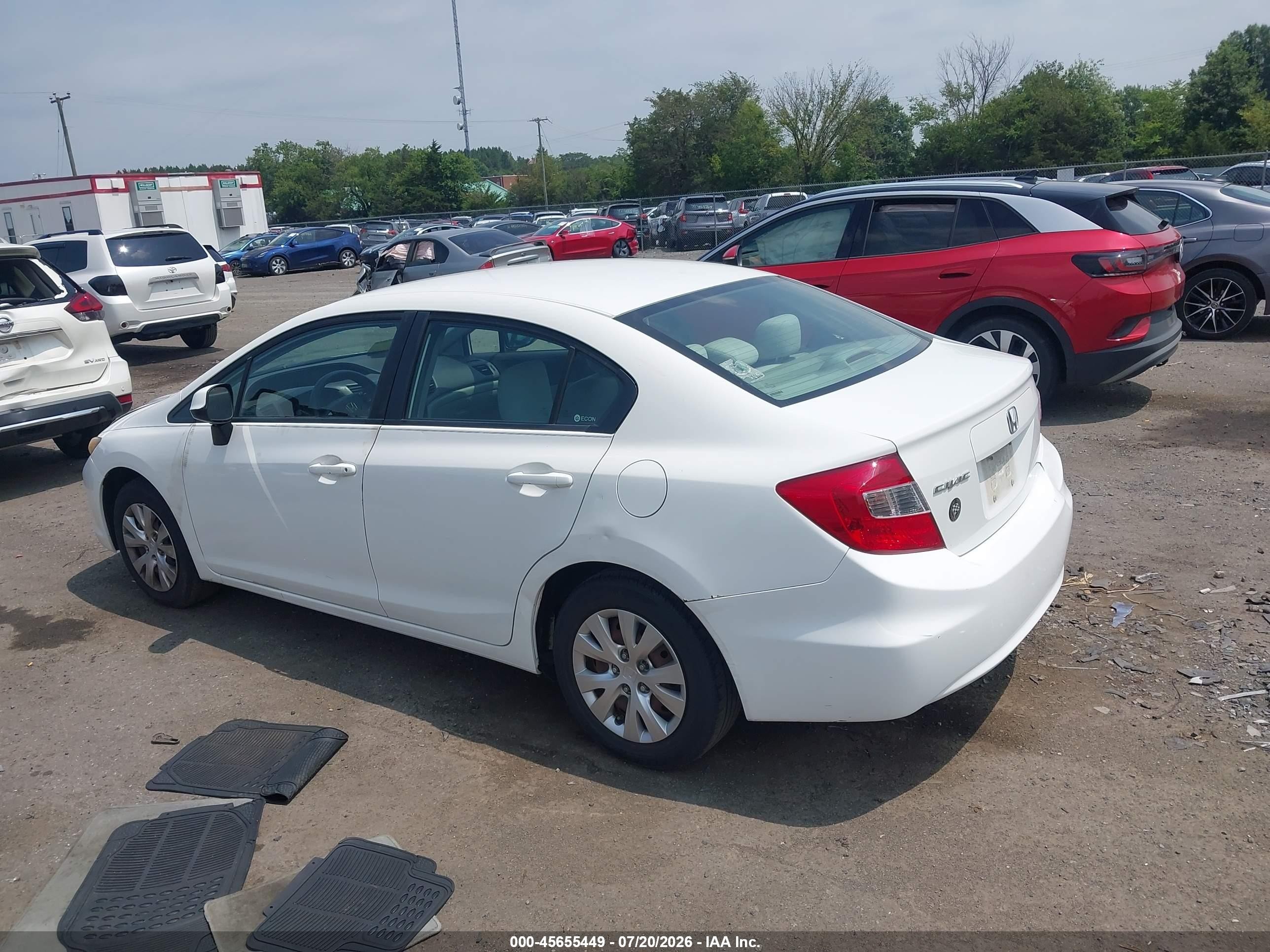 2012 Honda Civic Lx White vin: 2HGFB2F50CH599857