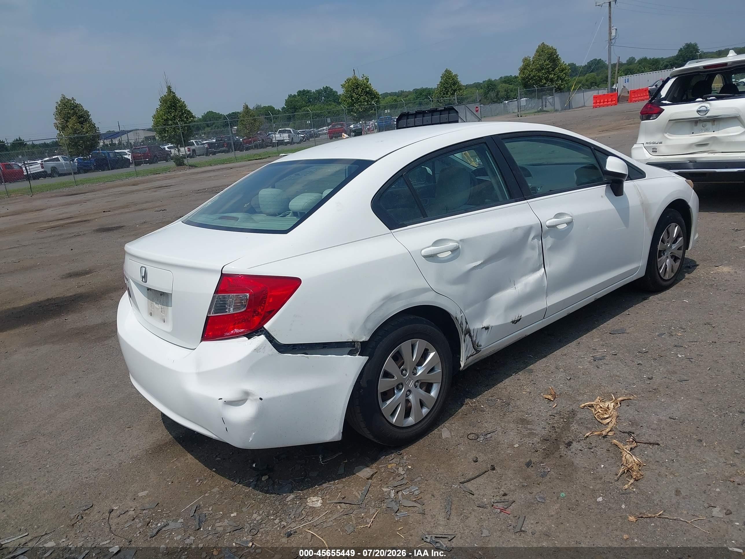 2012 Honda Civic Lx White vin: 2HGFB2F50CH599857