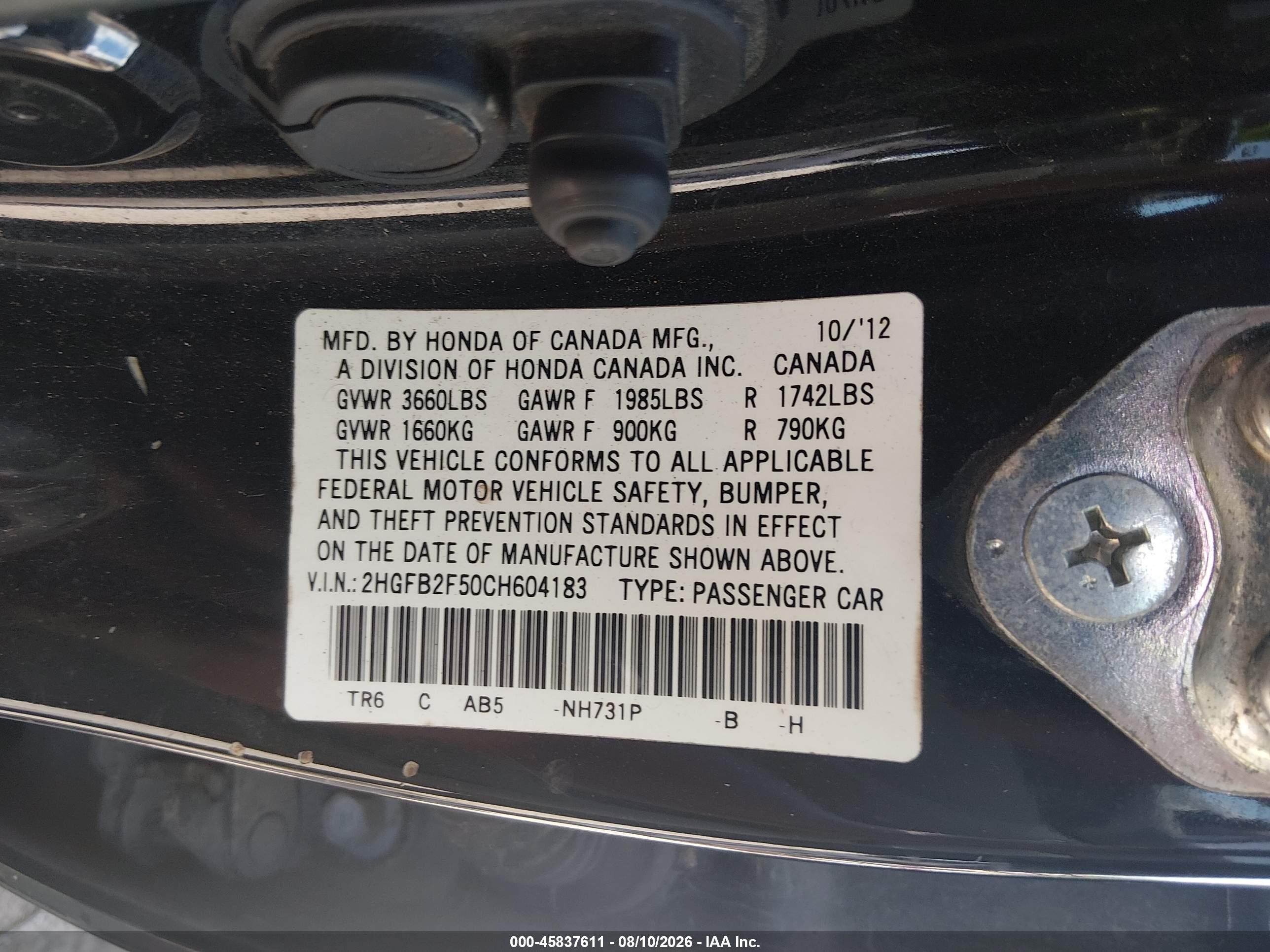 2012 Honda Civic Lx Black vin: 2HGFB2F50CH604183