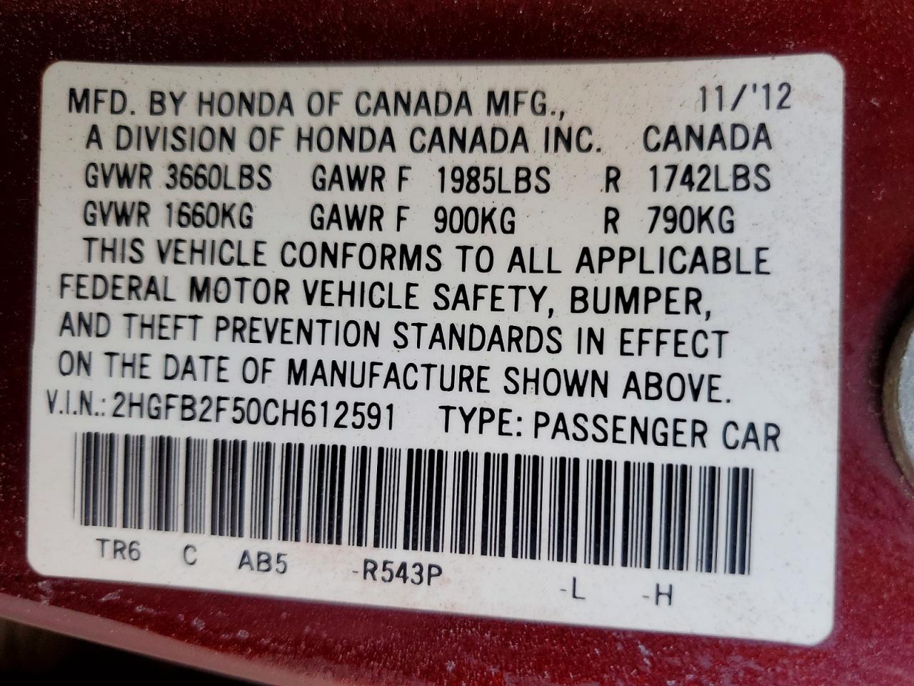 2012 Honda Civic Lx Maroon vin: 2HGFB2F50CH612591