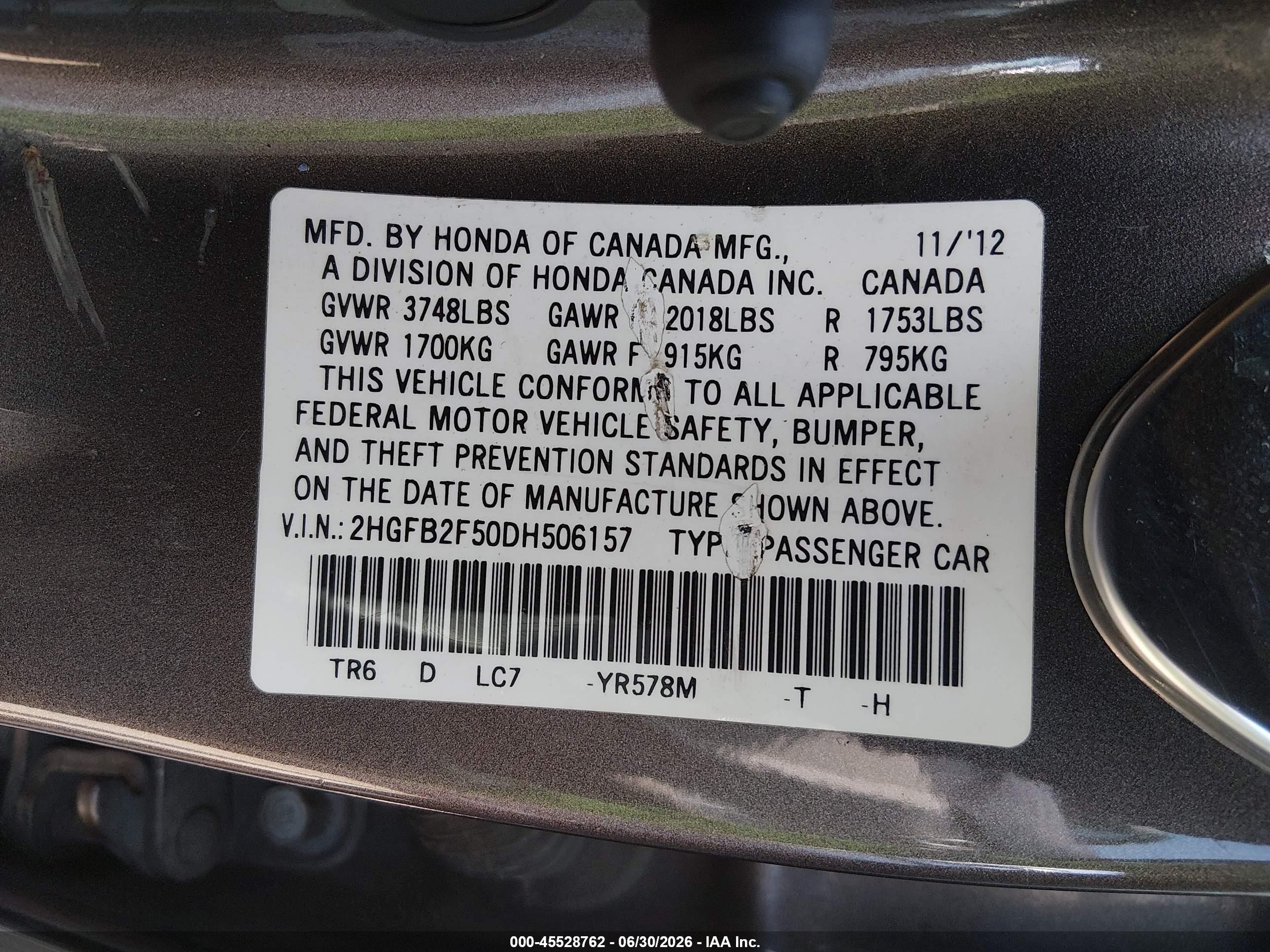2013 Honda Civic Lx Серый vin: 2HGFB2F50DH506157