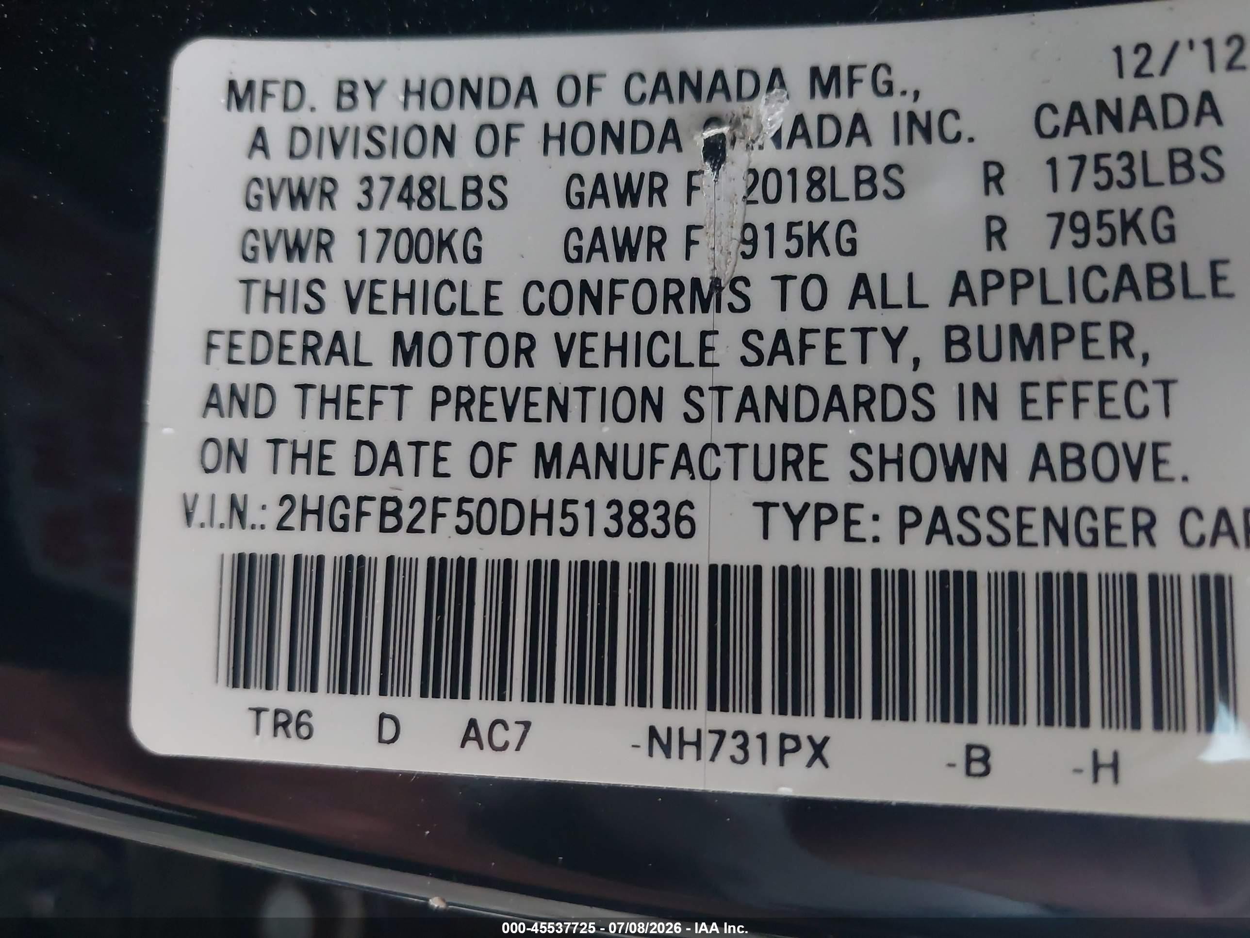 2013 Honda Civic Lx Black vin: 2HGFB2F50DH513836