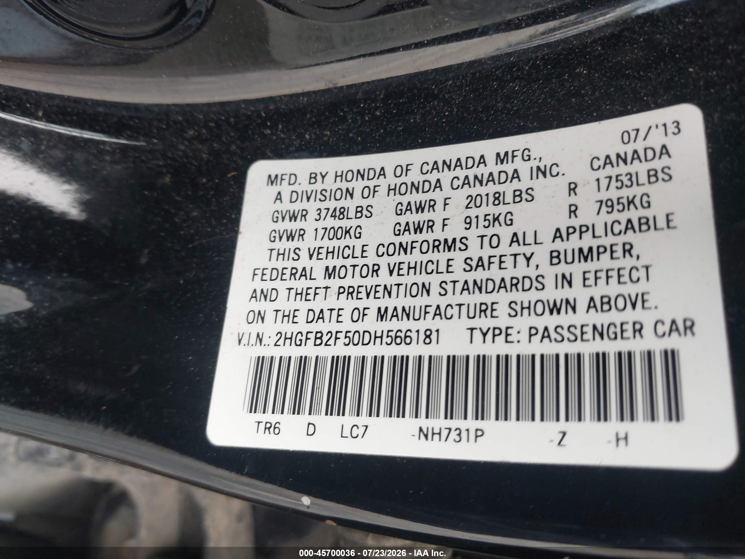 2013 Honda Civic Lx Black vin: 2HGFB2F50DH566181