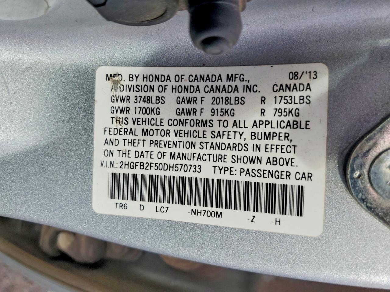 2013 Honda Civic Lx Серебряный vin: 2HGFB2F50DH570733