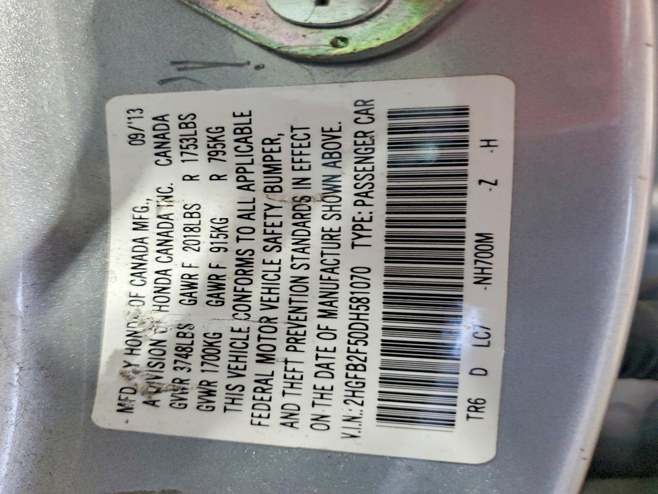2013 Honda Civic Lx Silver vin: 2HGFB2F50DH581070