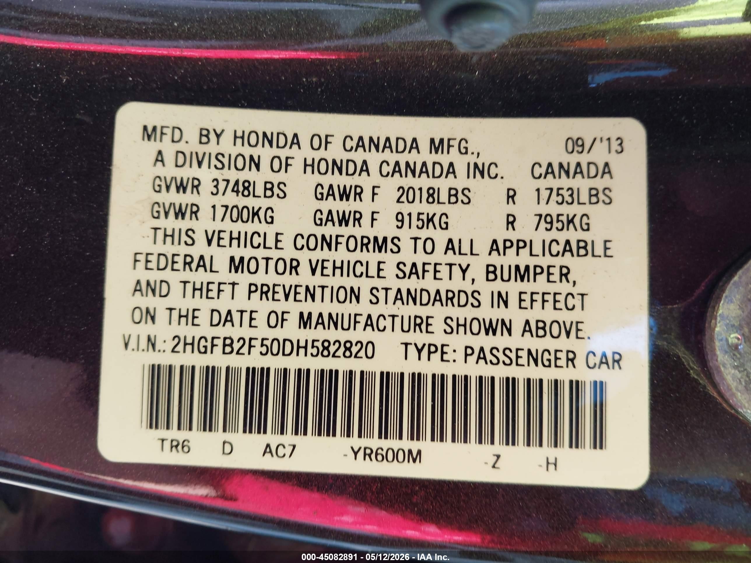 2013 Honda Civic Lx Black vin: 2HGFB2F50DH582820