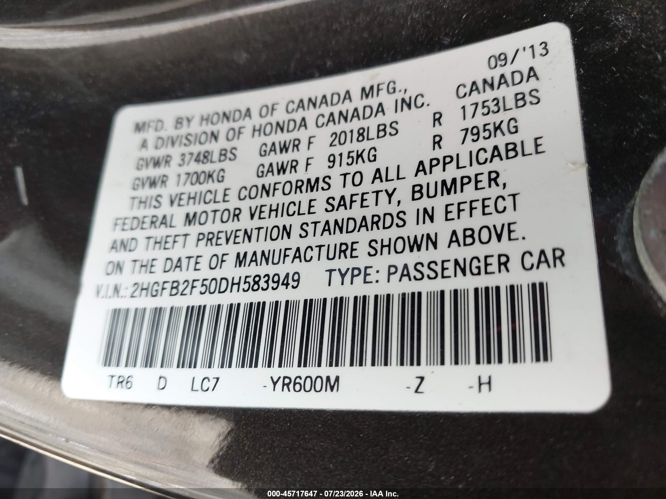 2013 Honda Civic Lx Brown vin: 2HGFB2F50DH583949