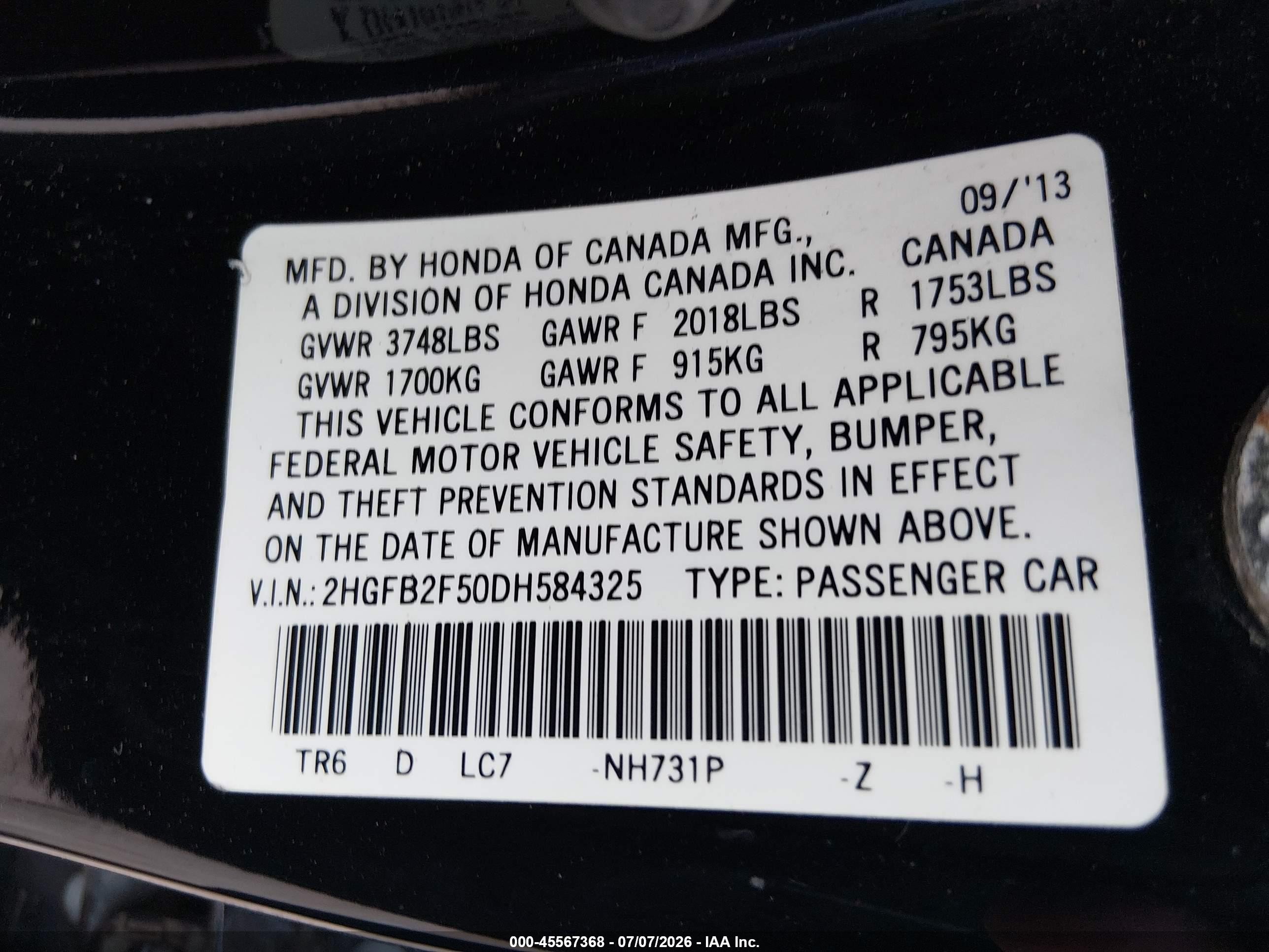 2013 Honda Civic Lx Black vin: 2HGFB2F50DH584325