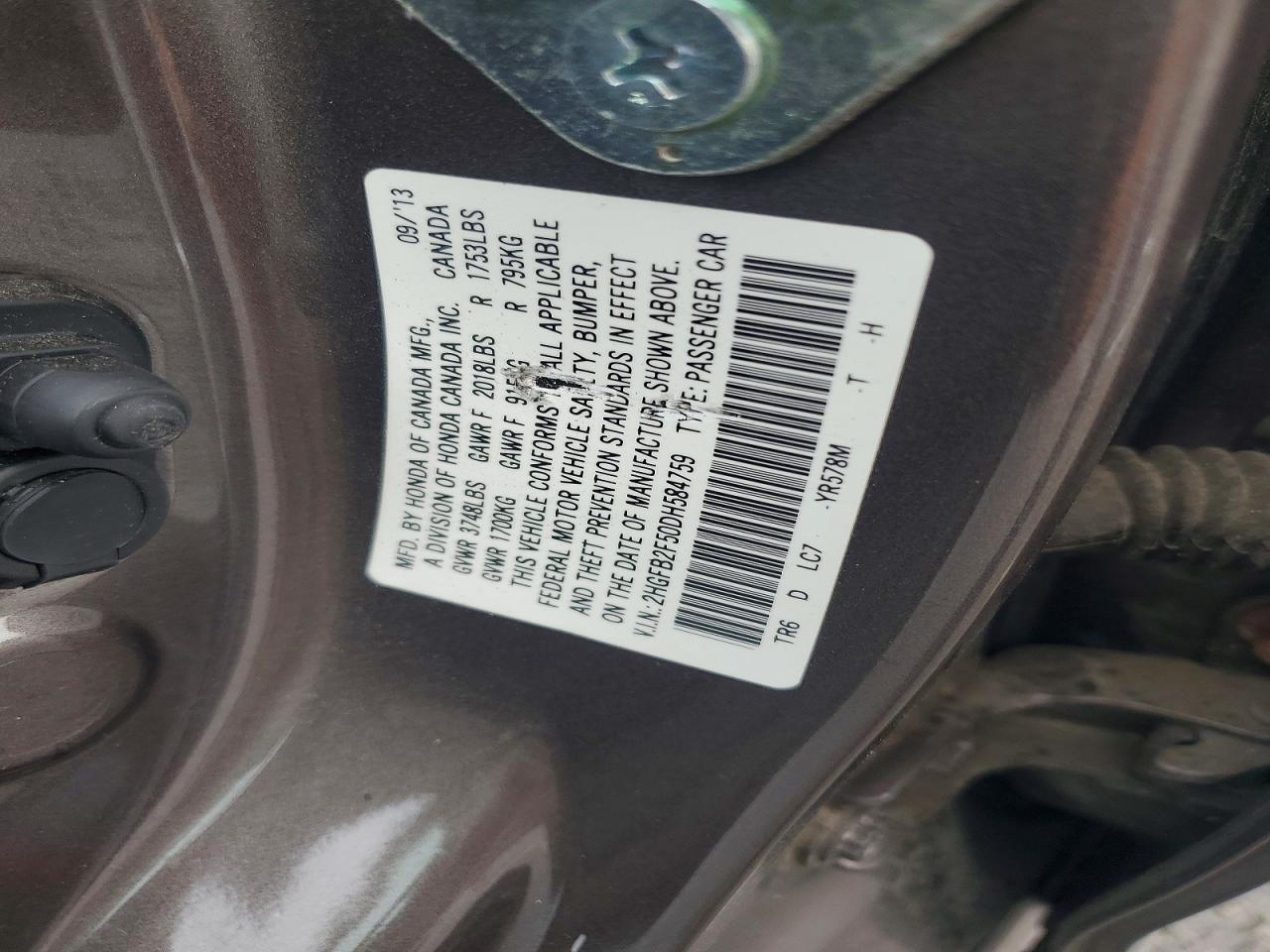 2013 Honda Civic Lx Brown vin: 2HGFB2F50DH584759