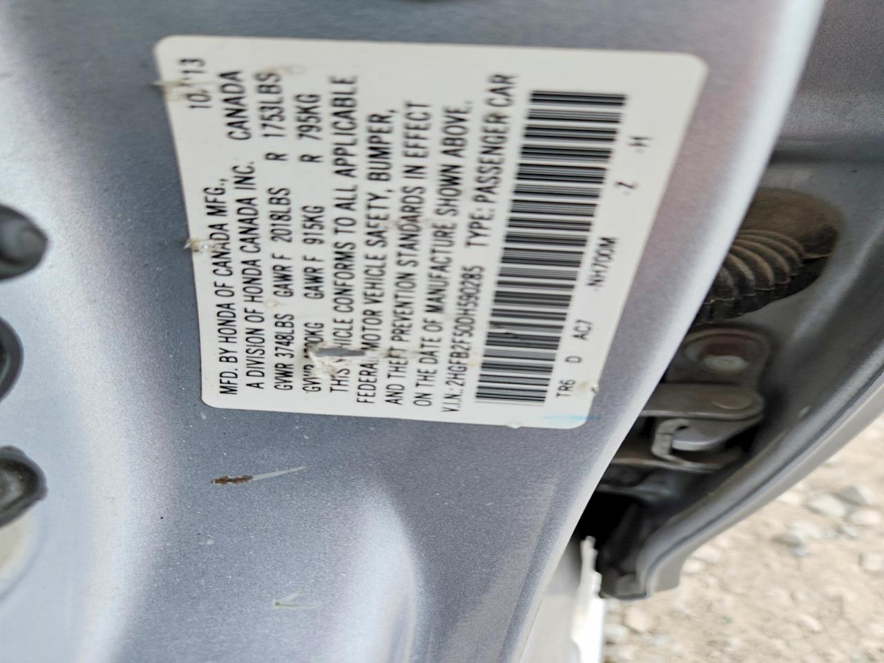 2013 Honda Civic Lx Gray vin: 2HGFB2F50DH590285