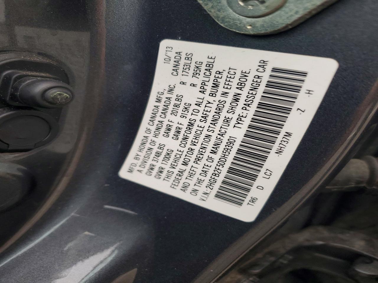 2013 Honda Civic Lx Gray vin: 2HGFB2F50DH593901