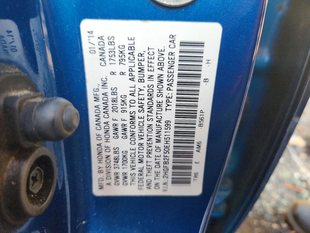 2014 Honda Civic Lx Blue vin: 2HGFB2F50EH511599