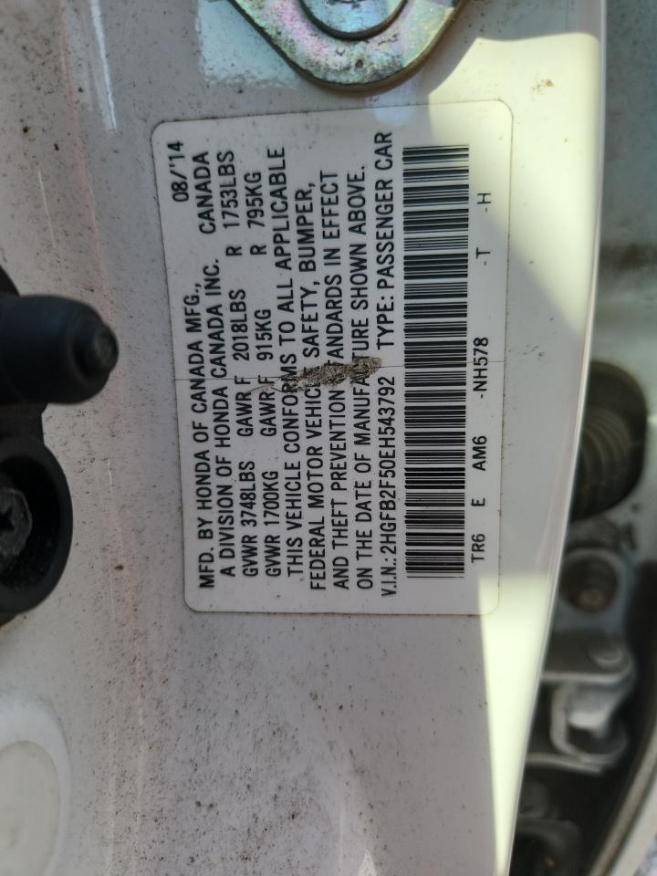 2014 Honda Civic Lx White vin: 2HGFB2F50EH543792