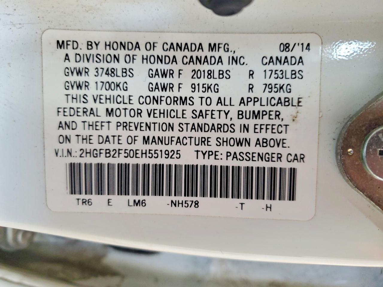 2014 Honda Civic Lx White vin: 2HGFB2F50EH551925