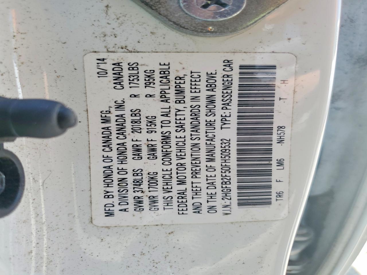2015 Honda Civic Lx White vin: 2HGFB2F50FH509532