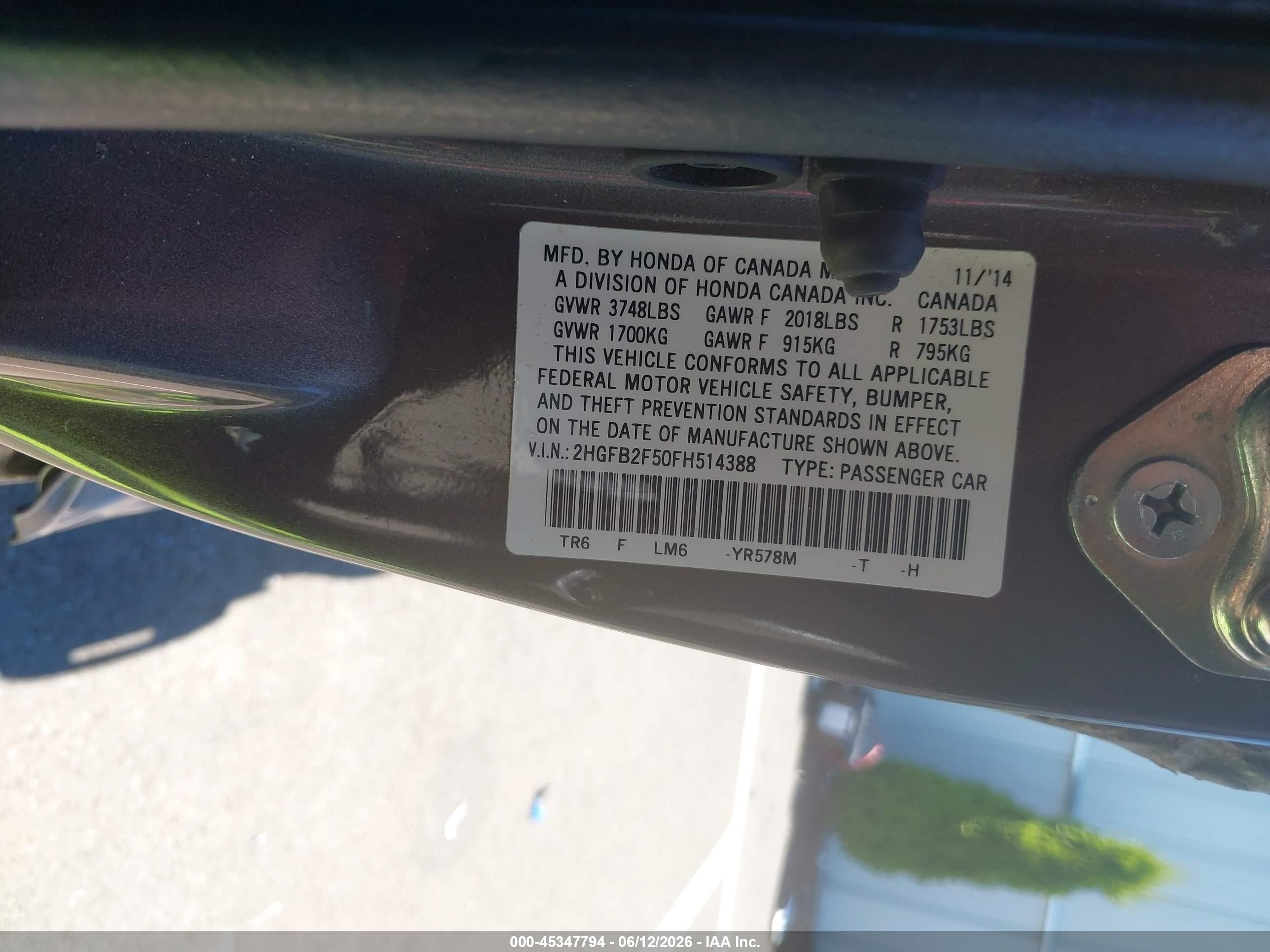2015 Honda Civic Lx Brown vin: 2HGFB2F50FH514388