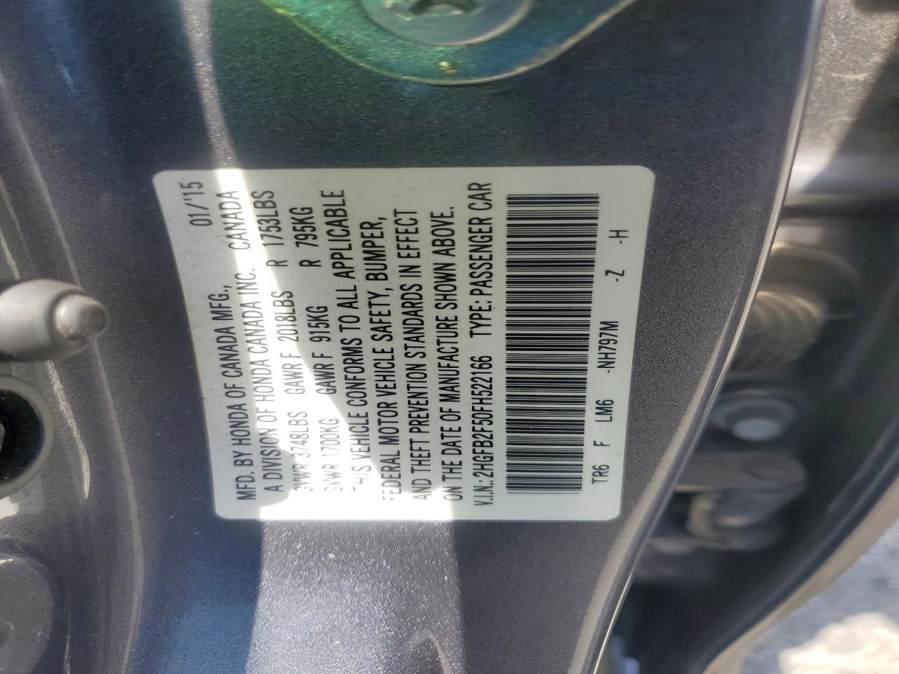2015 Honda Civic Lx Silver vin: 2HGFB2F50FH522166