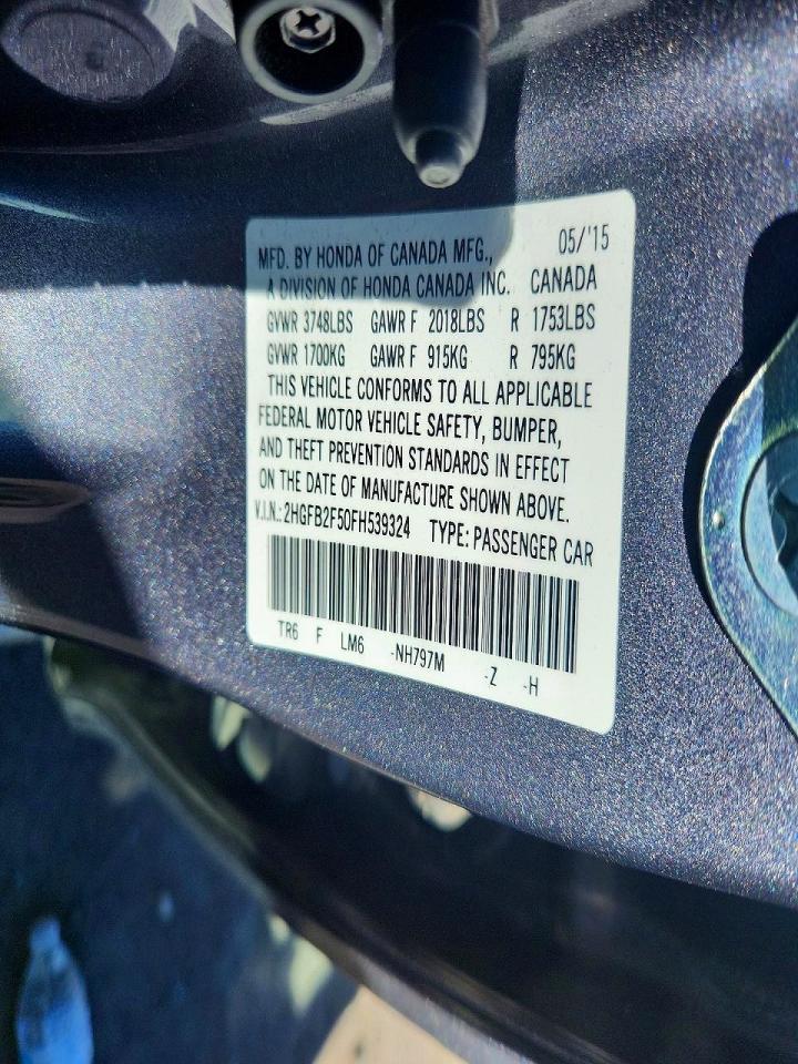2015 Honda Civic Lx Gray vin: 2HGFB2F50FH539324