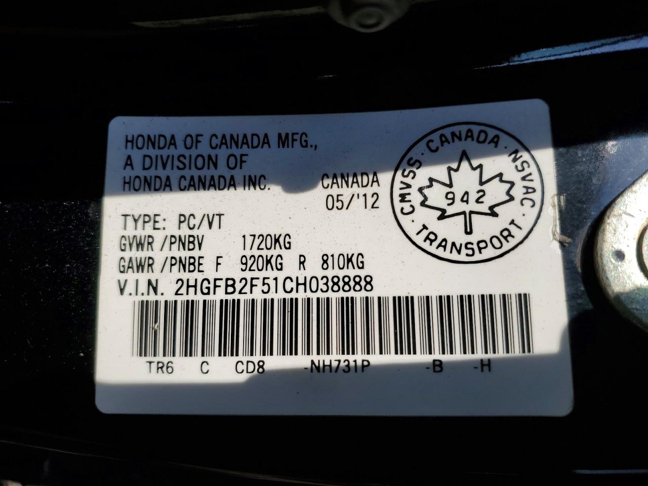 2012 Honda Civic Lx Black vin: 2HGFB2F51CH038888