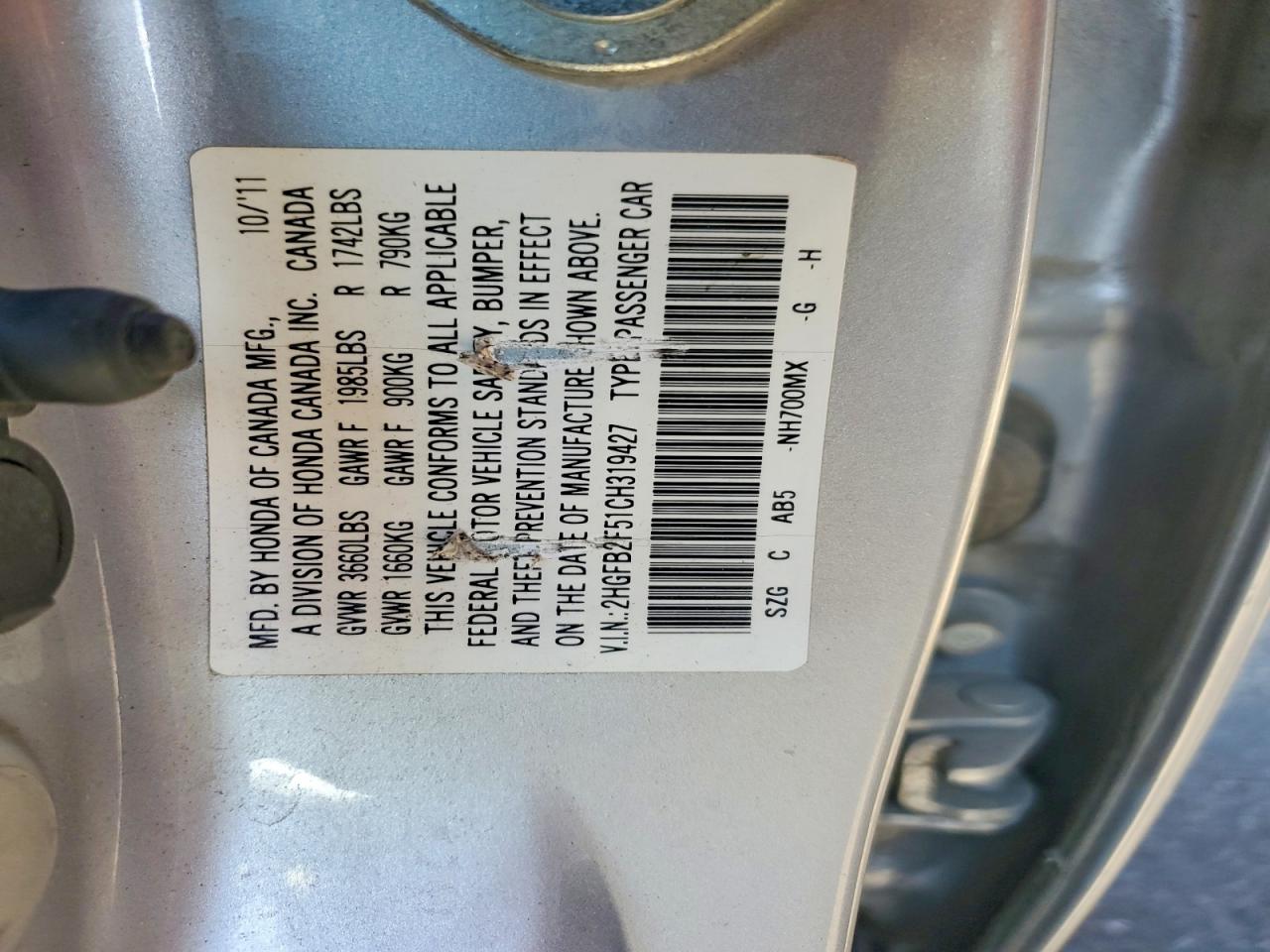 2012 Honda Civic Lx Silver vin: 2HGFB2F51CH319427
