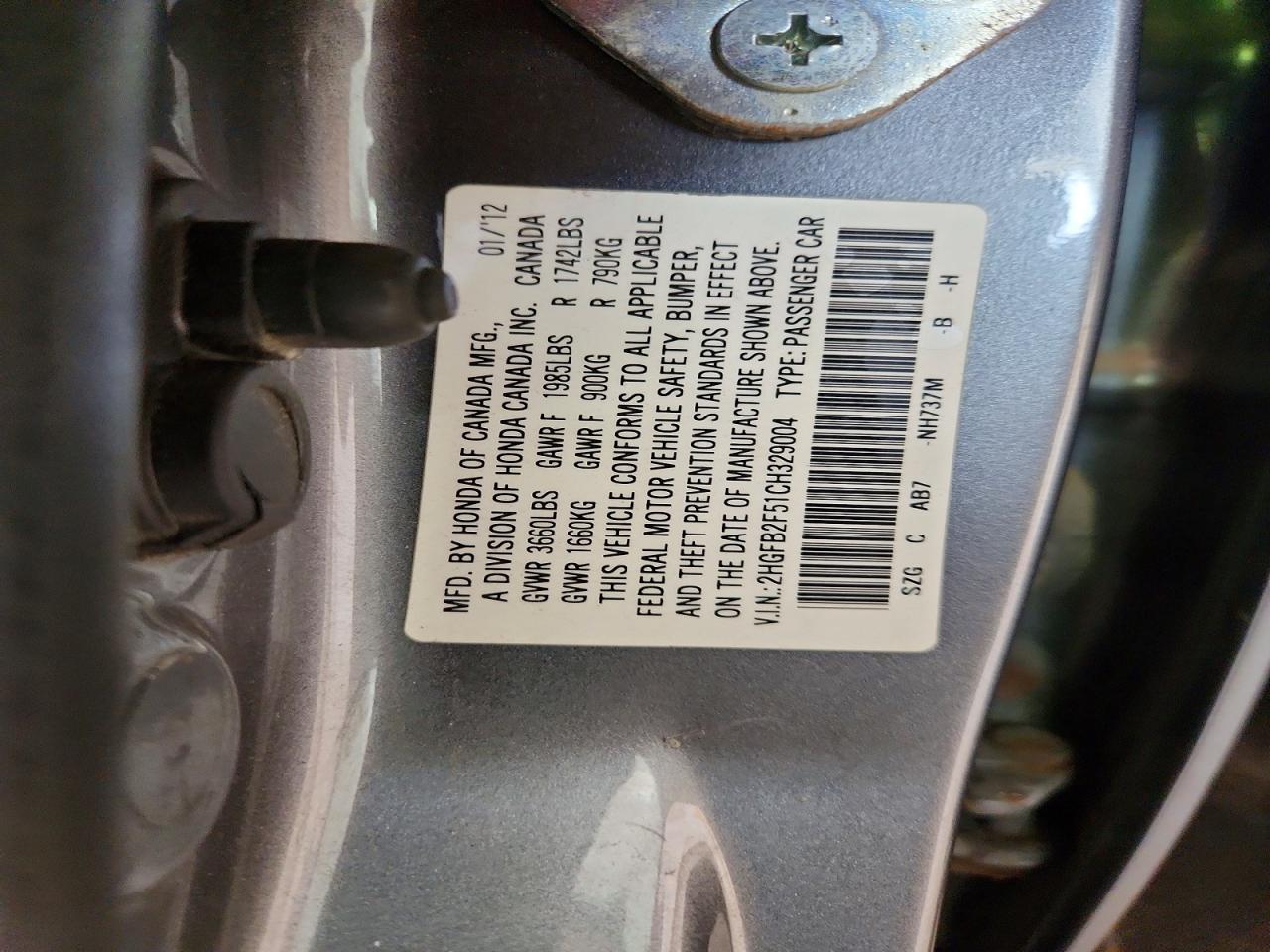 2012 Honda Civic Lx Gray vin: 2HGFB2F51CH329004