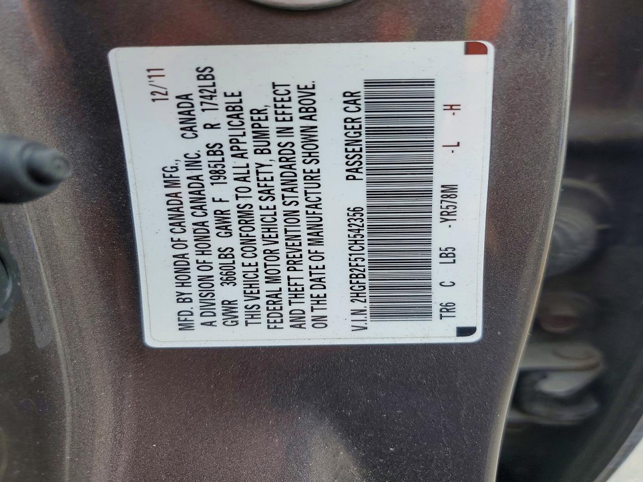 2012 Honda Civic Lx Brown vin: 2HGFB2F51CH542356