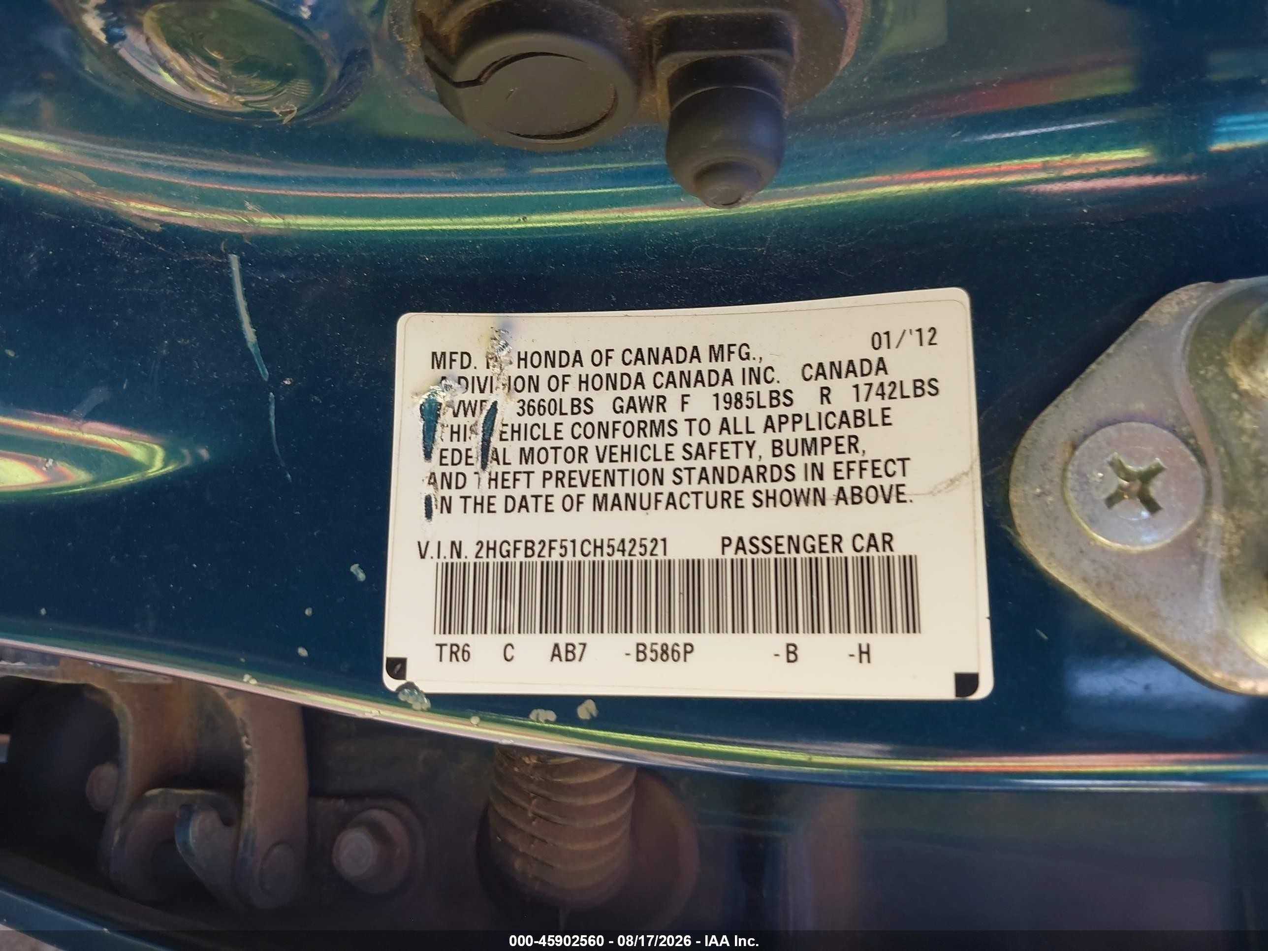 2012 Honda Civic Lx Blue vin: 2HGFB2F51CH542521
