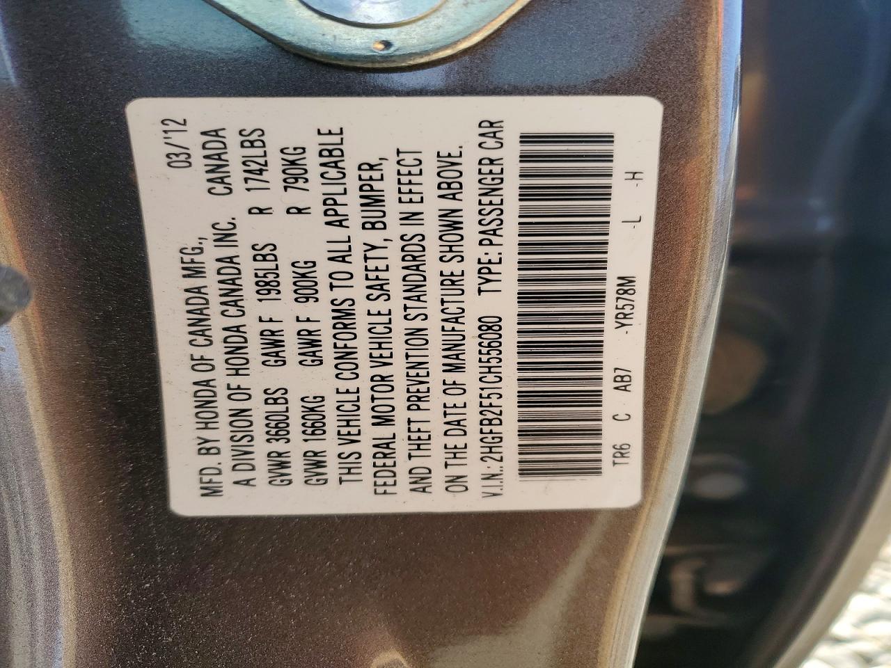2012 Honda Civic Brown vin: 2HGFB2F51CH556080