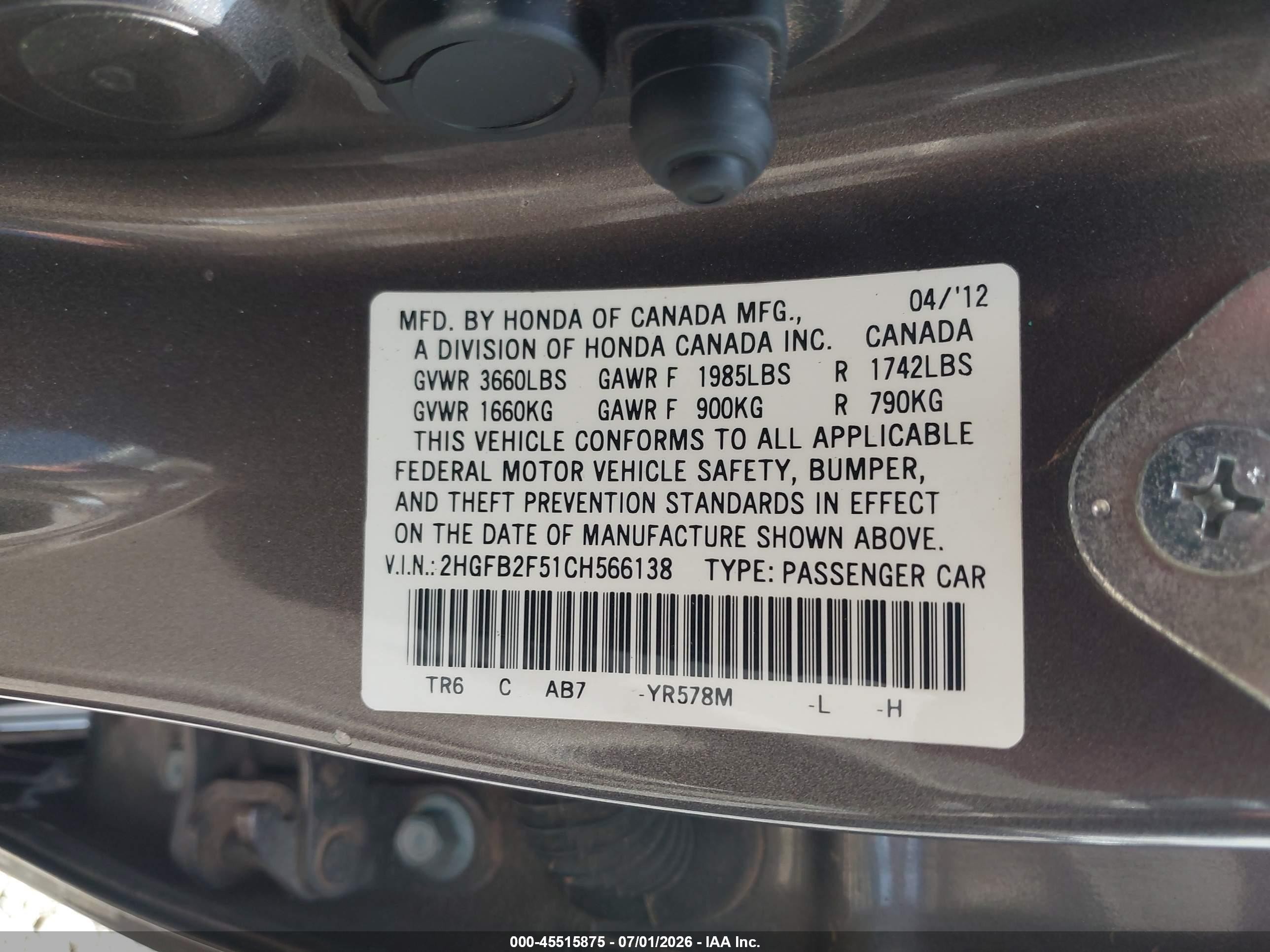 2012 Honda Civic Lx Brown vin: 2HGFB2F51CH566138