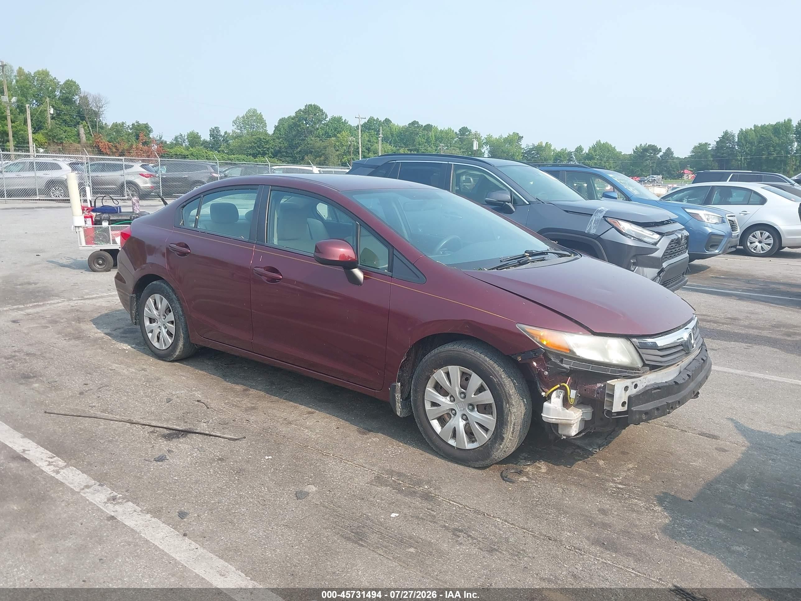 2012 Honda Civic Lx Red vin: 2HGFB2F51CH574885