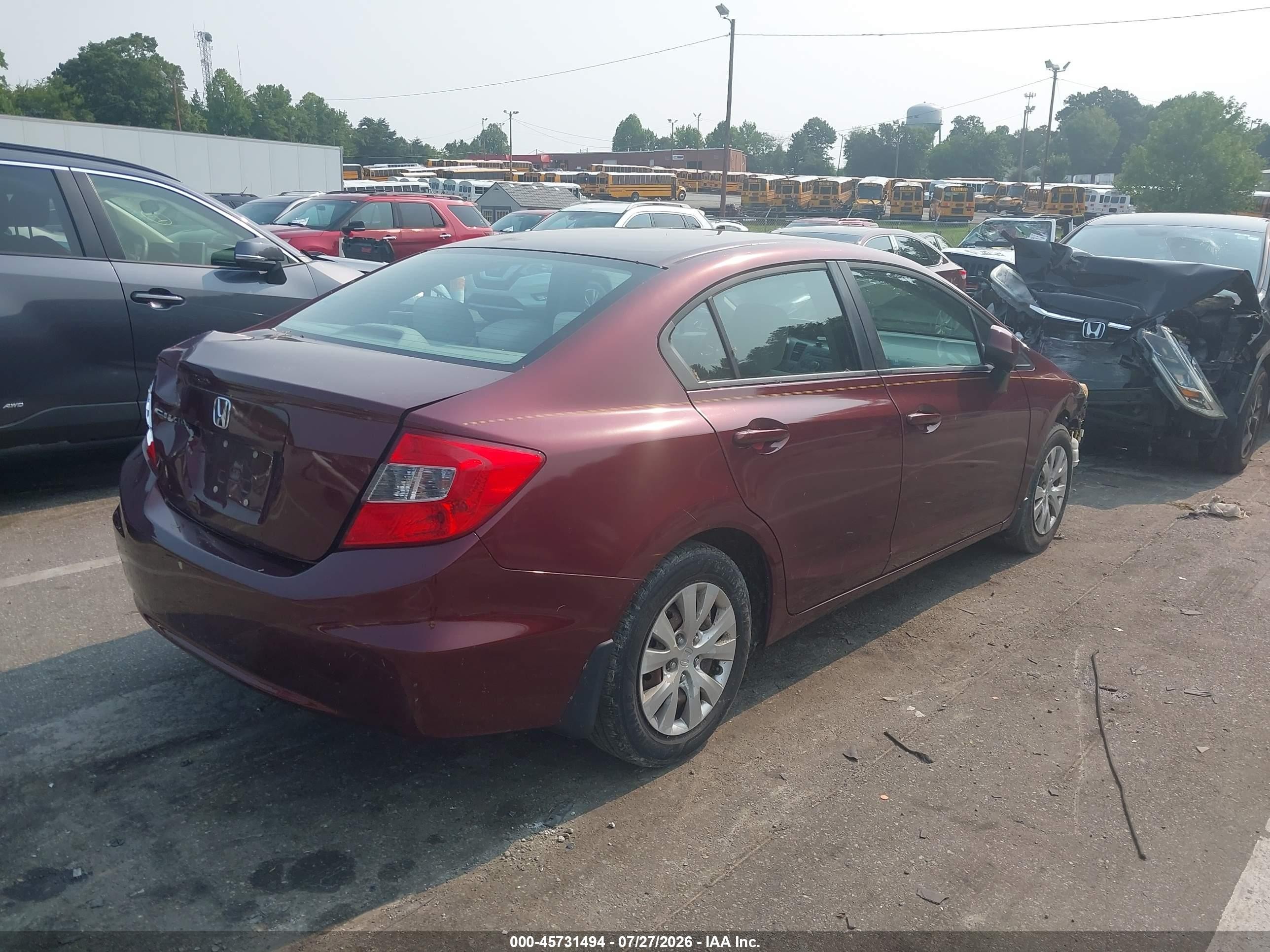 2012 Honda Civic Lx Red vin: 2HGFB2F51CH574885