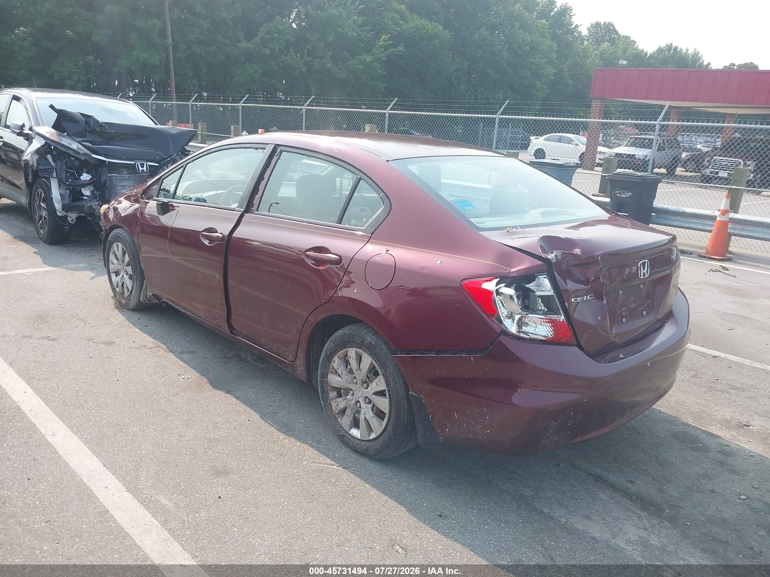 2012 Honda Civic Lx Red vin: 2HGFB2F51CH574885