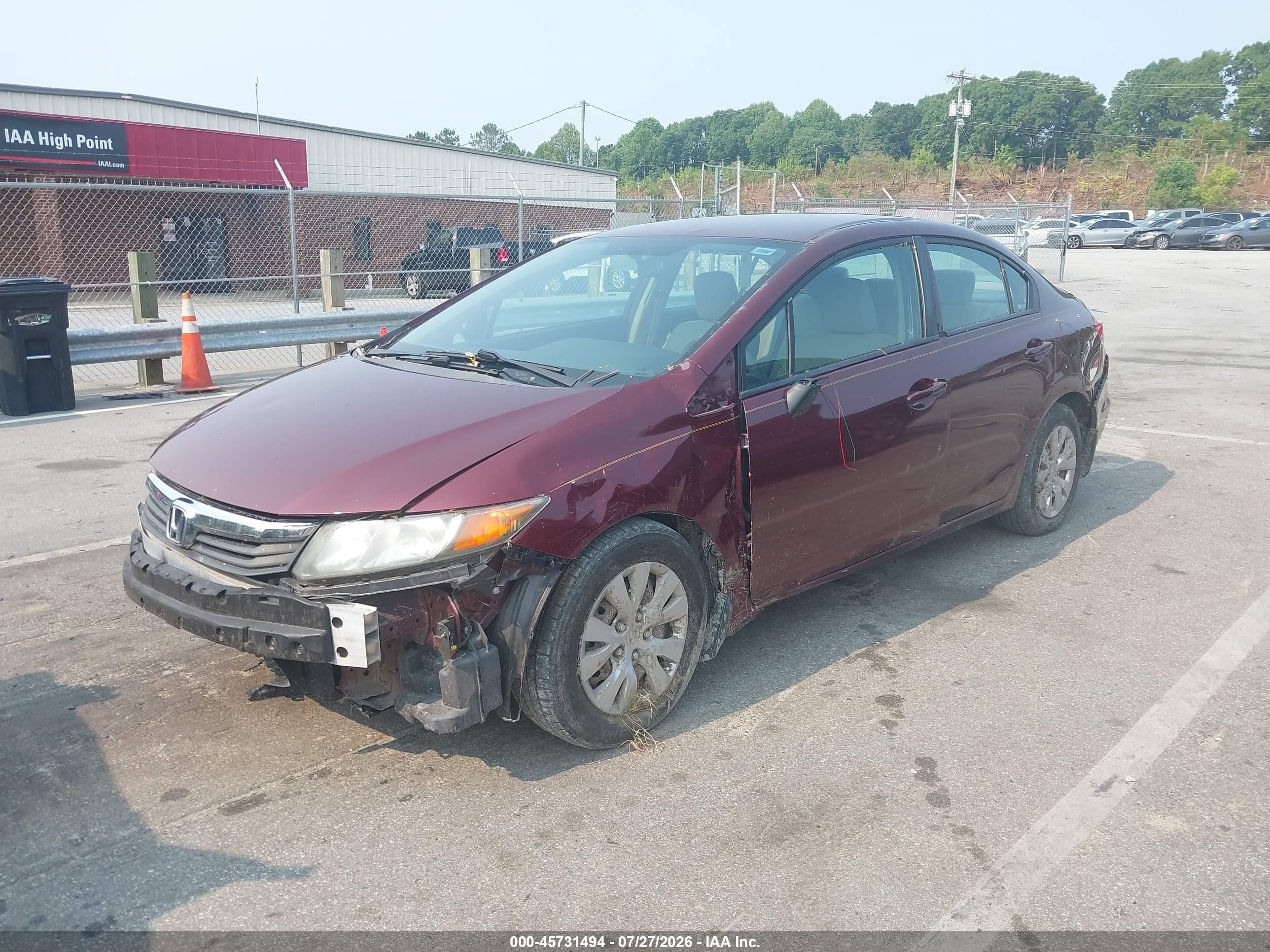 2012 Honda Civic Lx Red vin: 2HGFB2F51CH574885